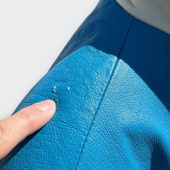 WILSONS LEATHER Varsity Bomber Jacket Genuine Leather Wool Sleeve Blue Cream XS - Picture 8 of 12